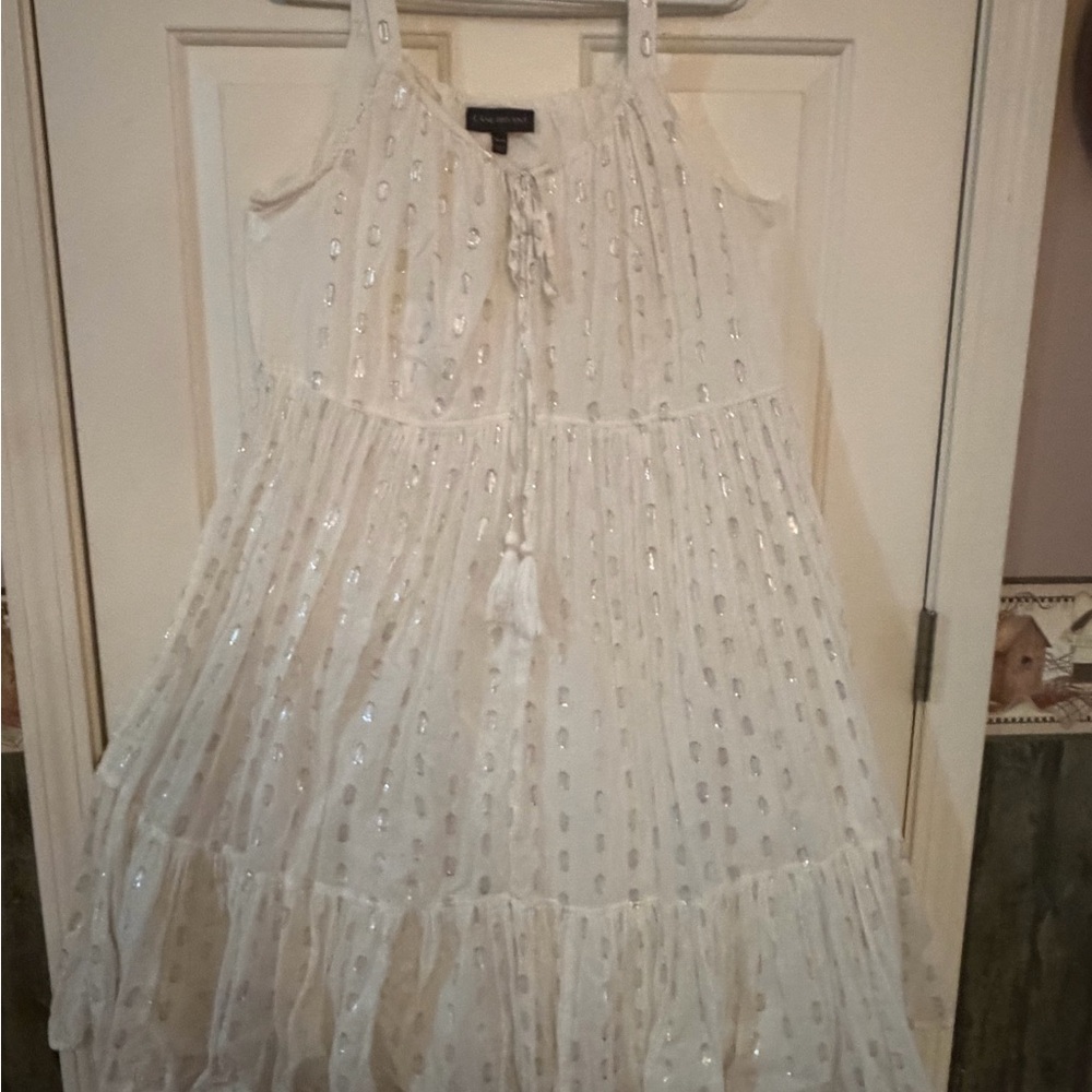 Lane Bryant White Cotton Dress with Silver thread Accents